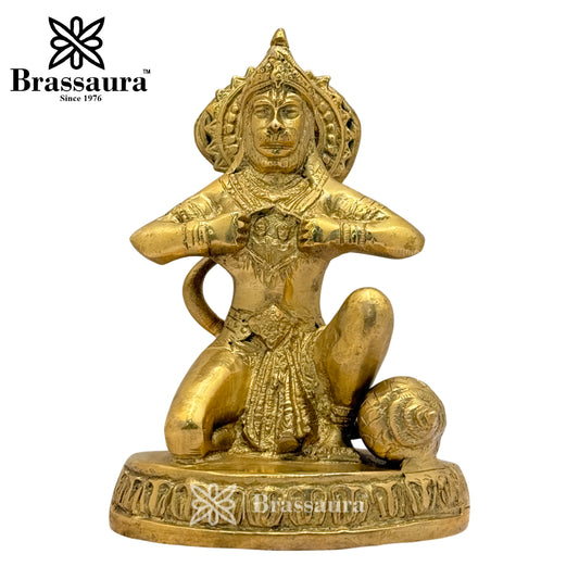 Brassaura™ Brass Sankat Mochan Hanuman Figure –Height 5.2 Inches & Weight 1 Kgs | Pooja & Festive Décor