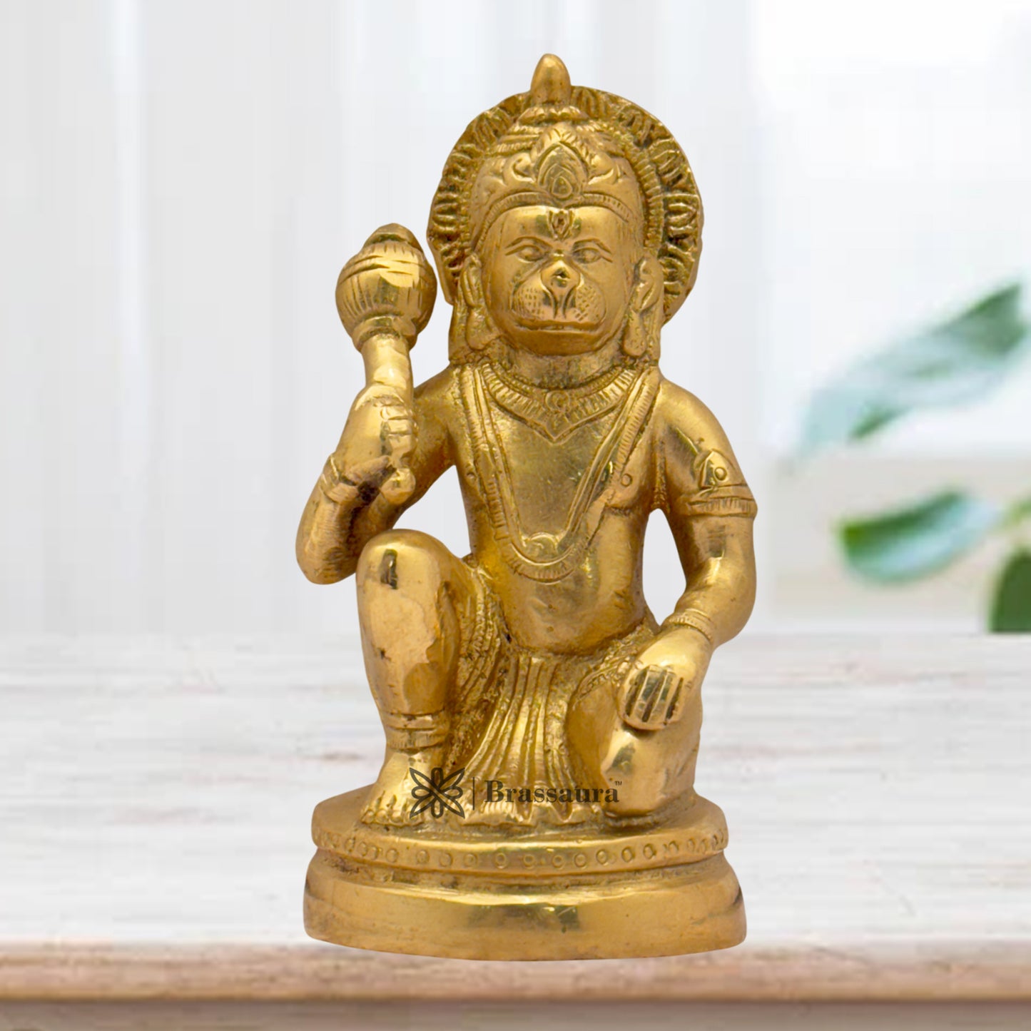 Brassaura™ Brass Sankat Mochan Hanuman Figure –Height 5.2 Inches & Weight 1 Kgs | Pooja & Festive Décor