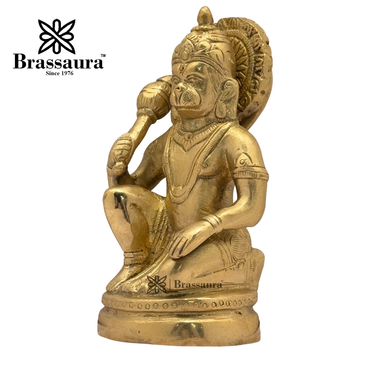 Brassaura™ Brass Sankat Mochan Hanuman Figure –Height 5.2 Inches & Weight 1 Kgs | Pooja & Festive Décor