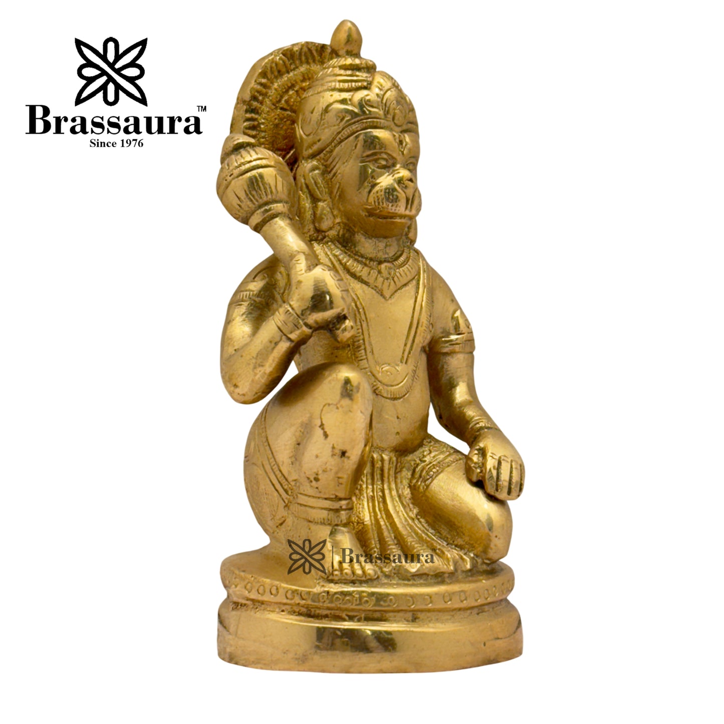 Brassaura™ Brass Sankat Mochan Hanuman Figure –Height 5.2 Inches & Weight 1 Kgs | Pooja & Festive Décor