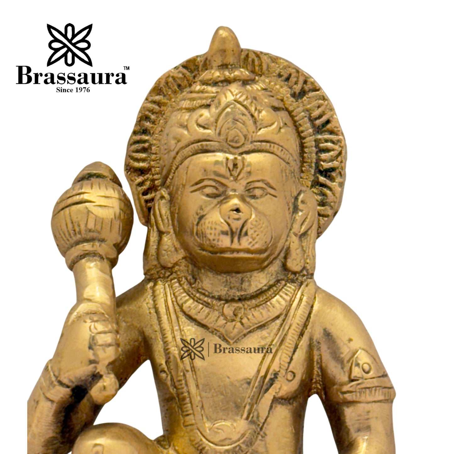 Brassaura™ Brass Sankat Mochan Hanuman Figure –Height 5.2 Inches & Weight 1 Kgs | Pooja & Festive Décor