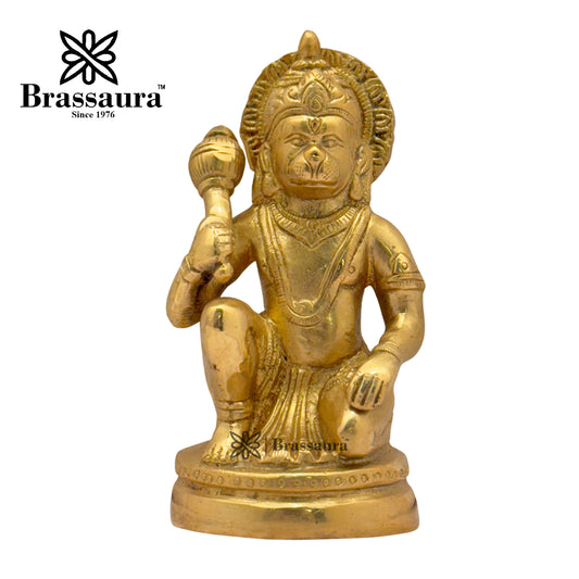 Brassaura™ Brass Sankat Mochan Hanuman Figure –Height 5.2 Inches & Weight 1 Kgs | Pooja & Festive Décor