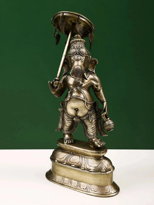 Brassaura™ Standing Ganesha with Parasol | Height 15 Inches & Weight 4.70 kgs
