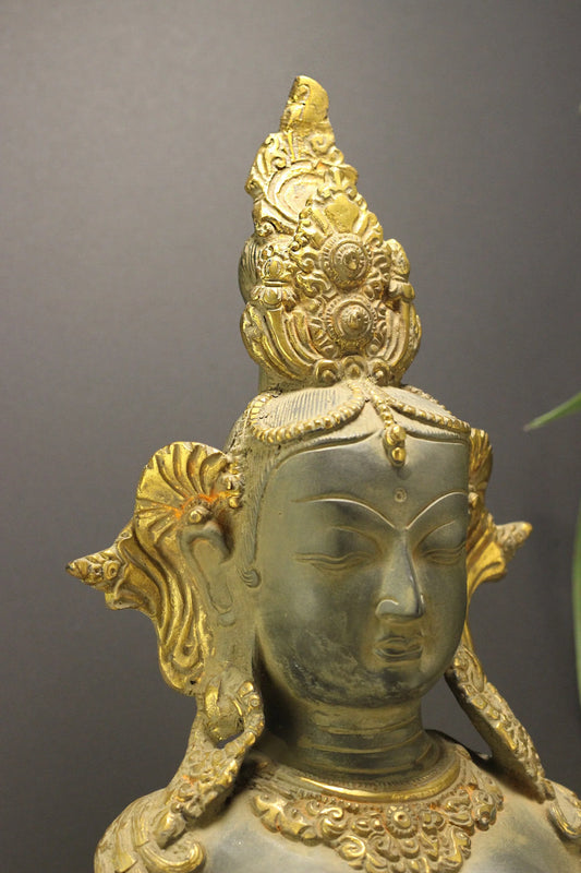 Brassaura® Brass Tara Bust Statue with Rustic Black & Gold Finish | Height 14 Inches & Weight 4.3 Kgs