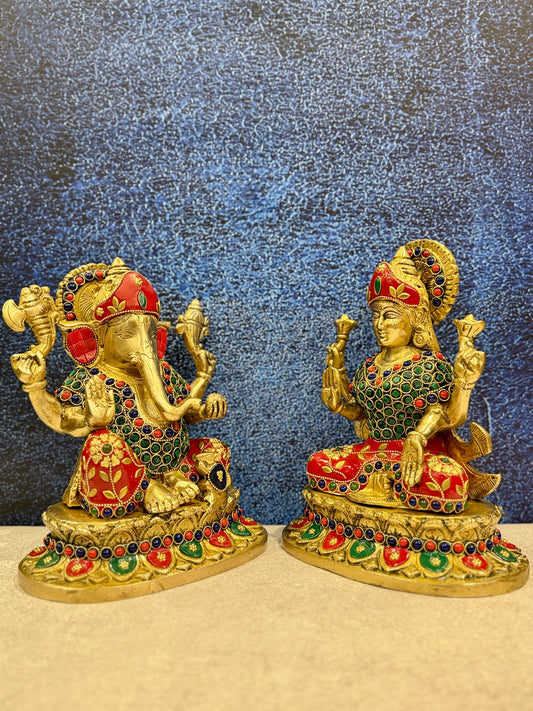 Brassaura® Brass Laxmi Ganesh Statue | Height 9 Inches