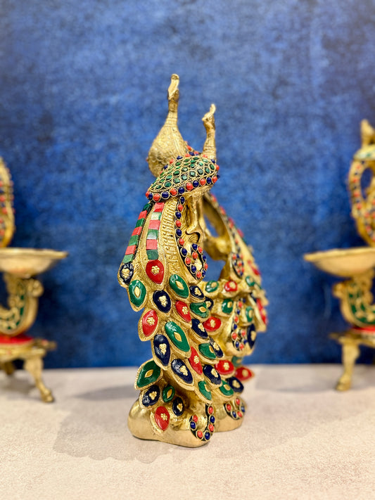 Brassaura® Brass Double Peacock Statue | Height 11 Inches