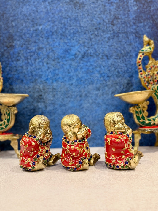 Brassaura® Brass Monkey 3 Piece Set Statue | Height 4 Inches