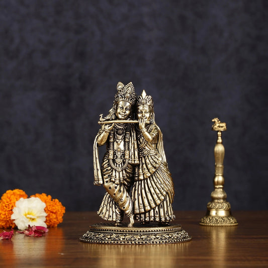 Brassaura™ Lightweight Brass Radha Krishna Idol – Height 6 Inches & Weight 510 Grams | Miniature Devotional Statue