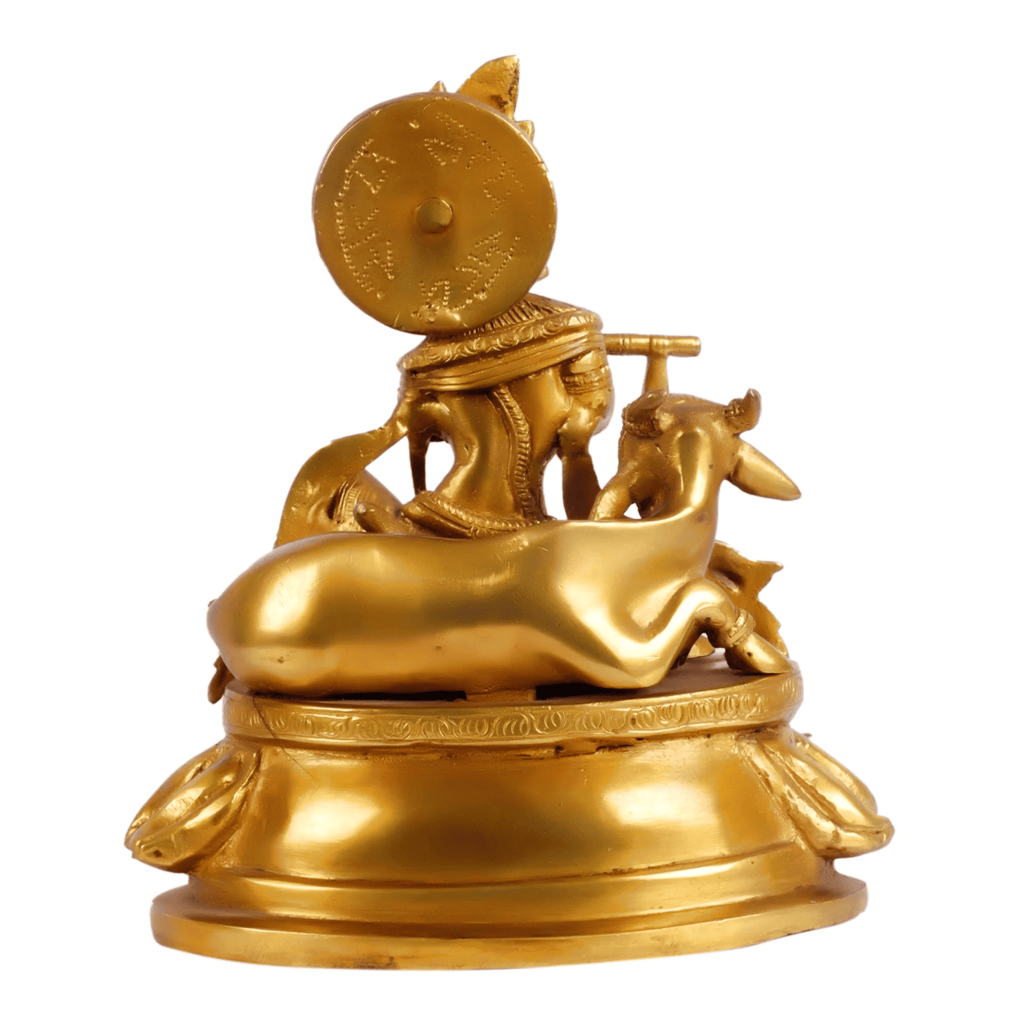 Brassaura™ Lord Krishna Sitting with Cow | Pure Brass Idol | Height 8.75 Inches & Weight 3.5 Kgs
