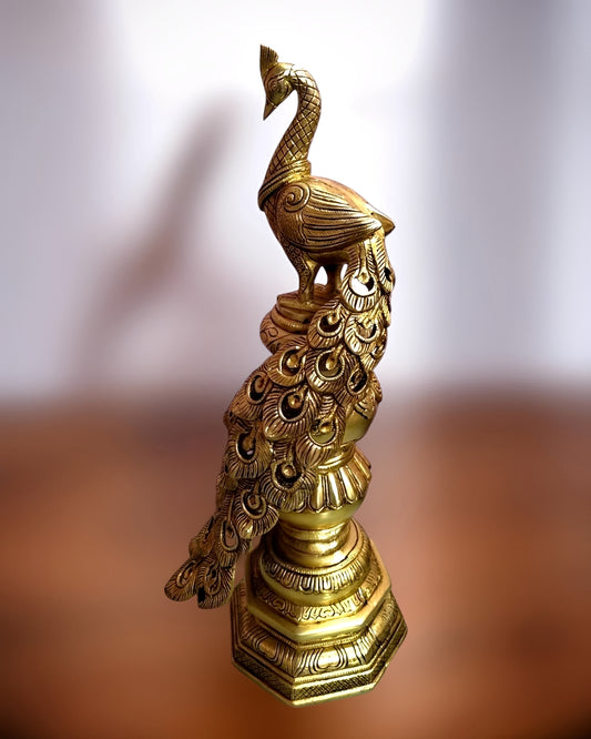 Brassaura™ Large Brass Peacock Showpiece – Height 20" | Weight 8.5 Kgs