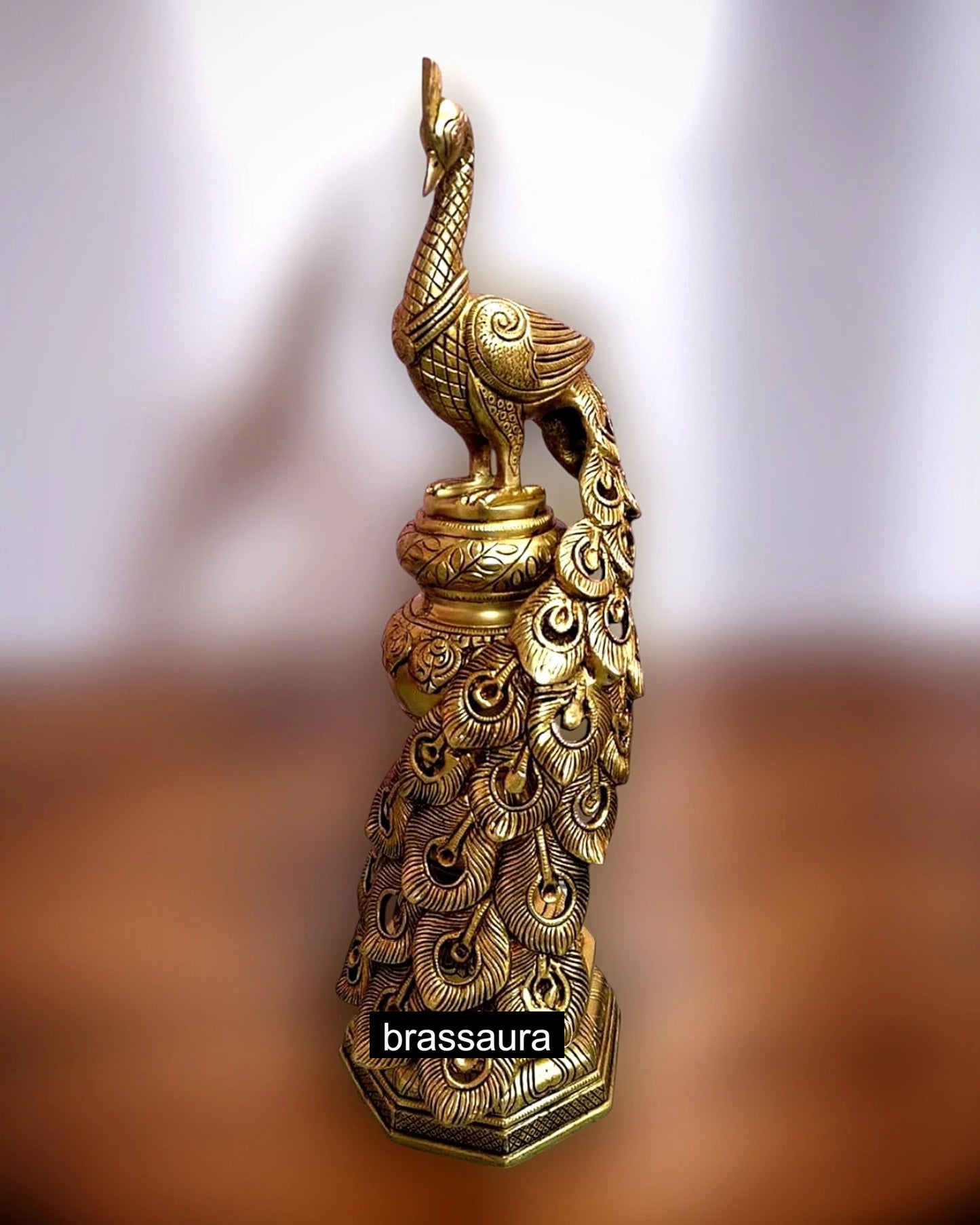 Brassaura™ Large Brass Peacock Showpiece – Height 20" | Weight 8.5 Kgs