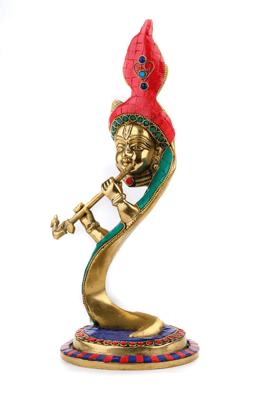 Brassaura™ Lord Krishna Brass Idol | Pure Brass with Colored Stones | Height 13.5 Inches & Weight 3 Kgs