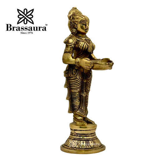 Brassaura™ Brass Deep Laxmi Idol – Height 11.2 Inches & Weight 1.7 Kgs | Home & Puja Décor