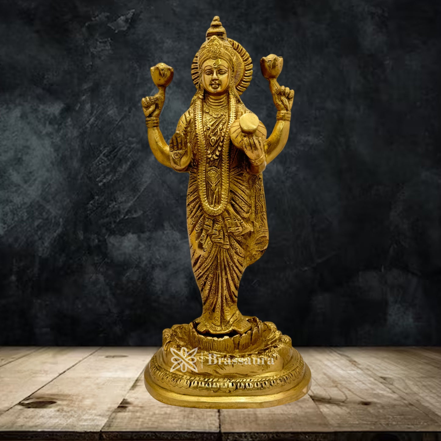 Brassaura™ Artistic Brass Laxmi Idol – Height 18 Inches & Weight 7 Kgs | Home & Puja Décor