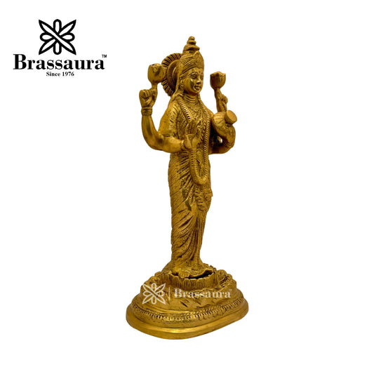 Brassaura™ Artistic Brass Laxmi Idol – Height 18 Inches & Weight 7 Kgs | Home & Puja Décor
