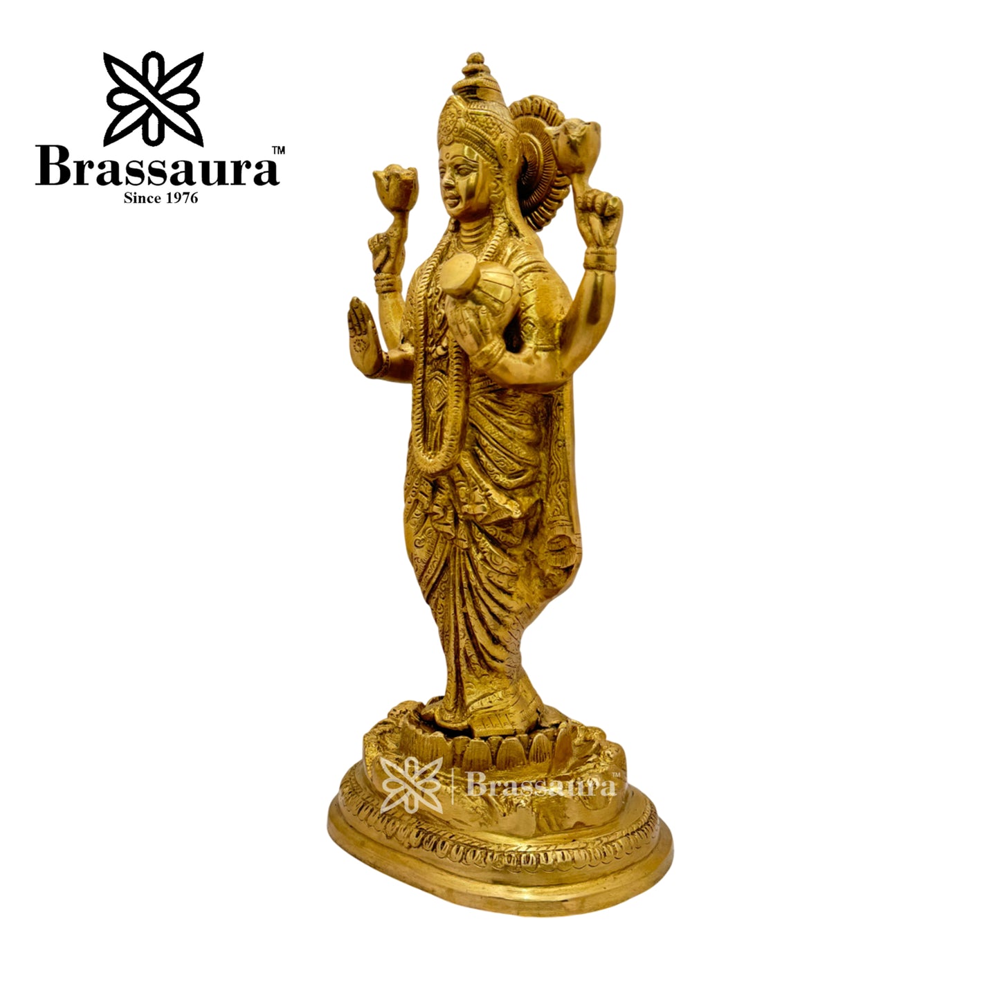 Brassaura™ Artistic Brass Laxmi Idol – Height 18 Inches & Weight 7 Kgs | Home & Puja Décor