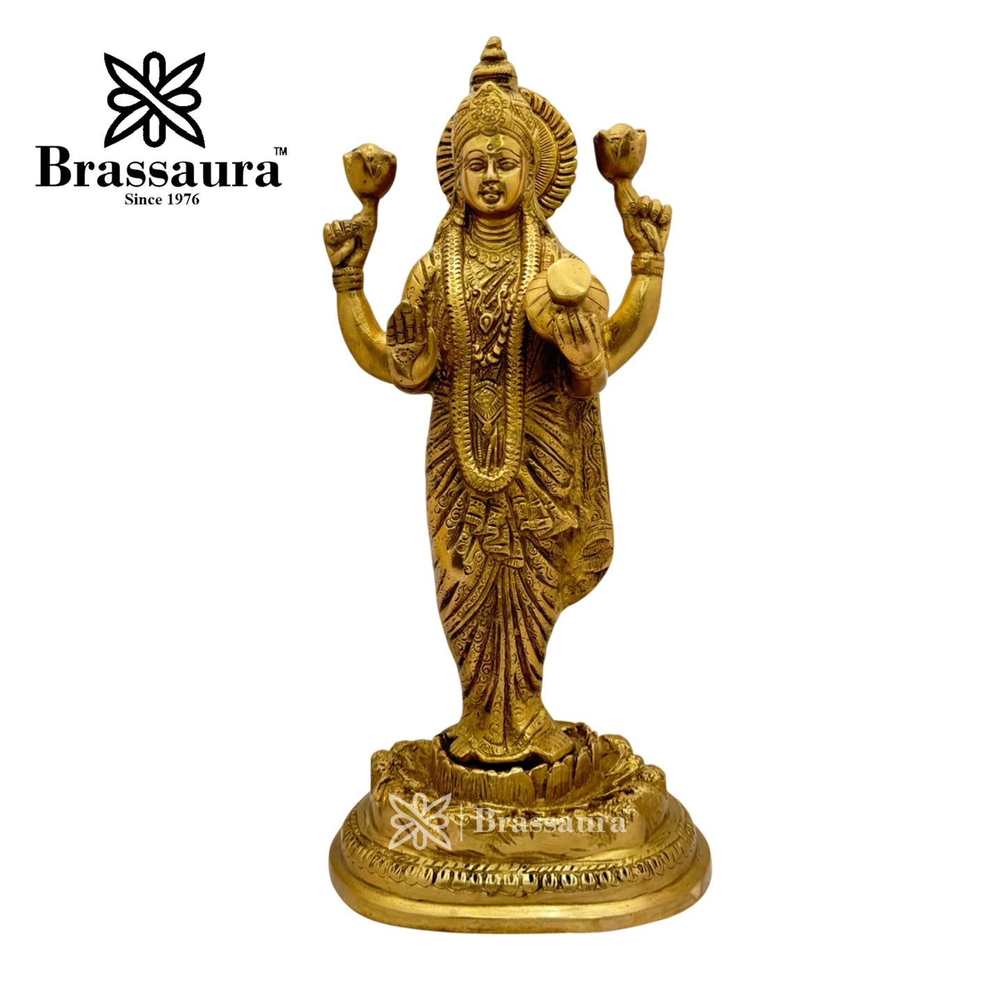 Brassaura™ Artistic Brass Laxmi Idol – Height 18 Inches & Weight 7 Kgs | Home & Puja Décor