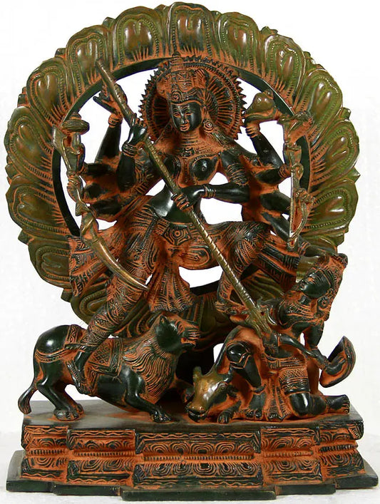 Brassaura® Brass Mahishasur Mardini Durga Statue | Height 12 Inches & Weight 6.66 kg