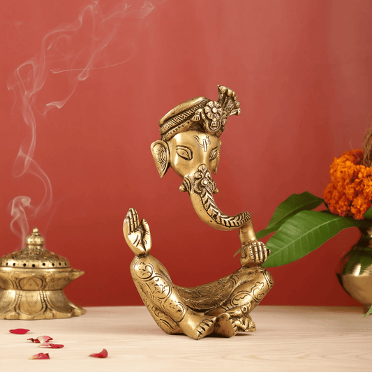 Brassaura™ Brass Ganesha Idol with Natural Brass Finish | Height 10.5 Inches | Weight 2.8 Kgs