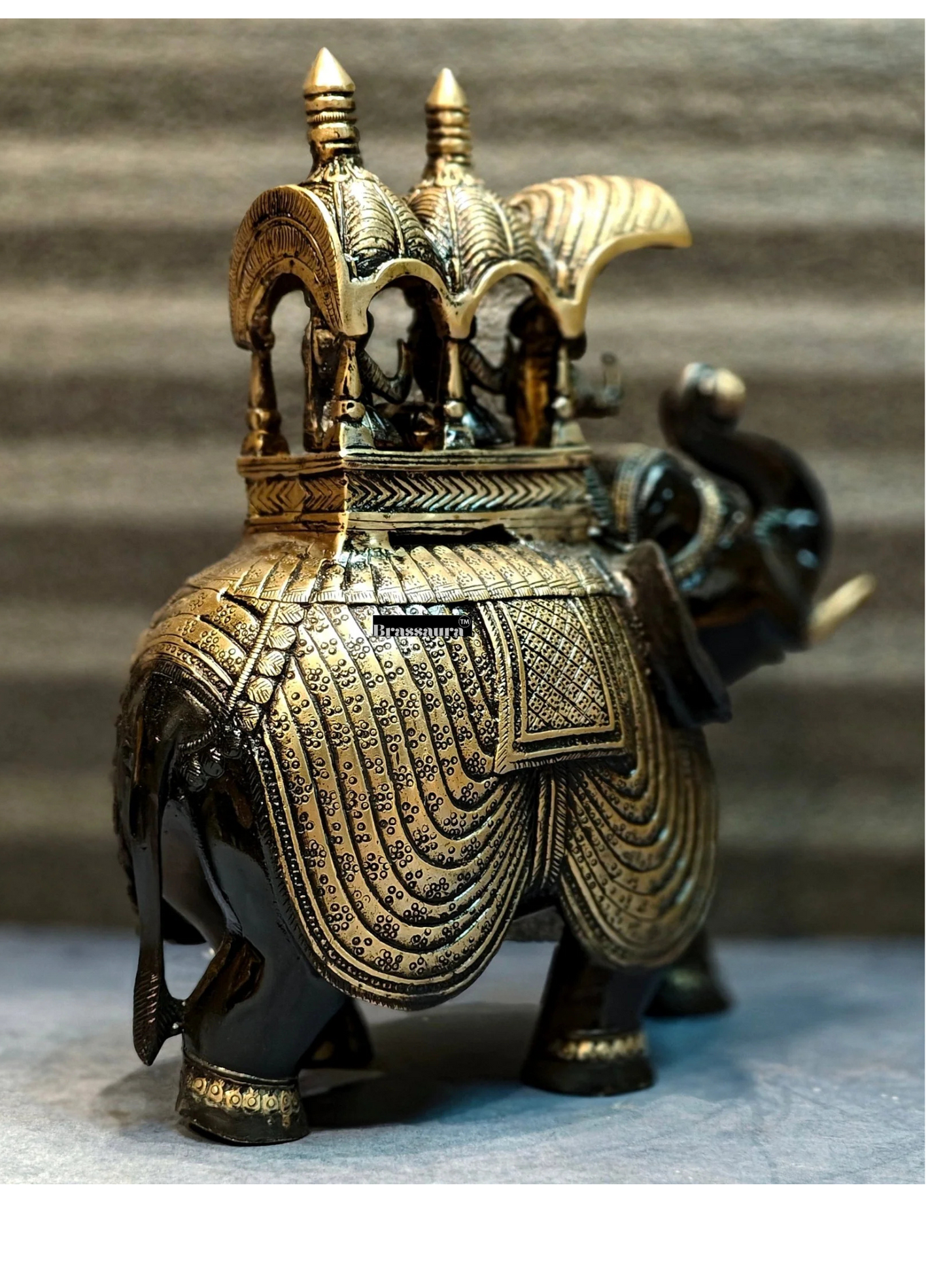 Brassaura™ Pure Brass Ambari Elephant Statue – Height 12 Inches & Weight 7.5 Kgs