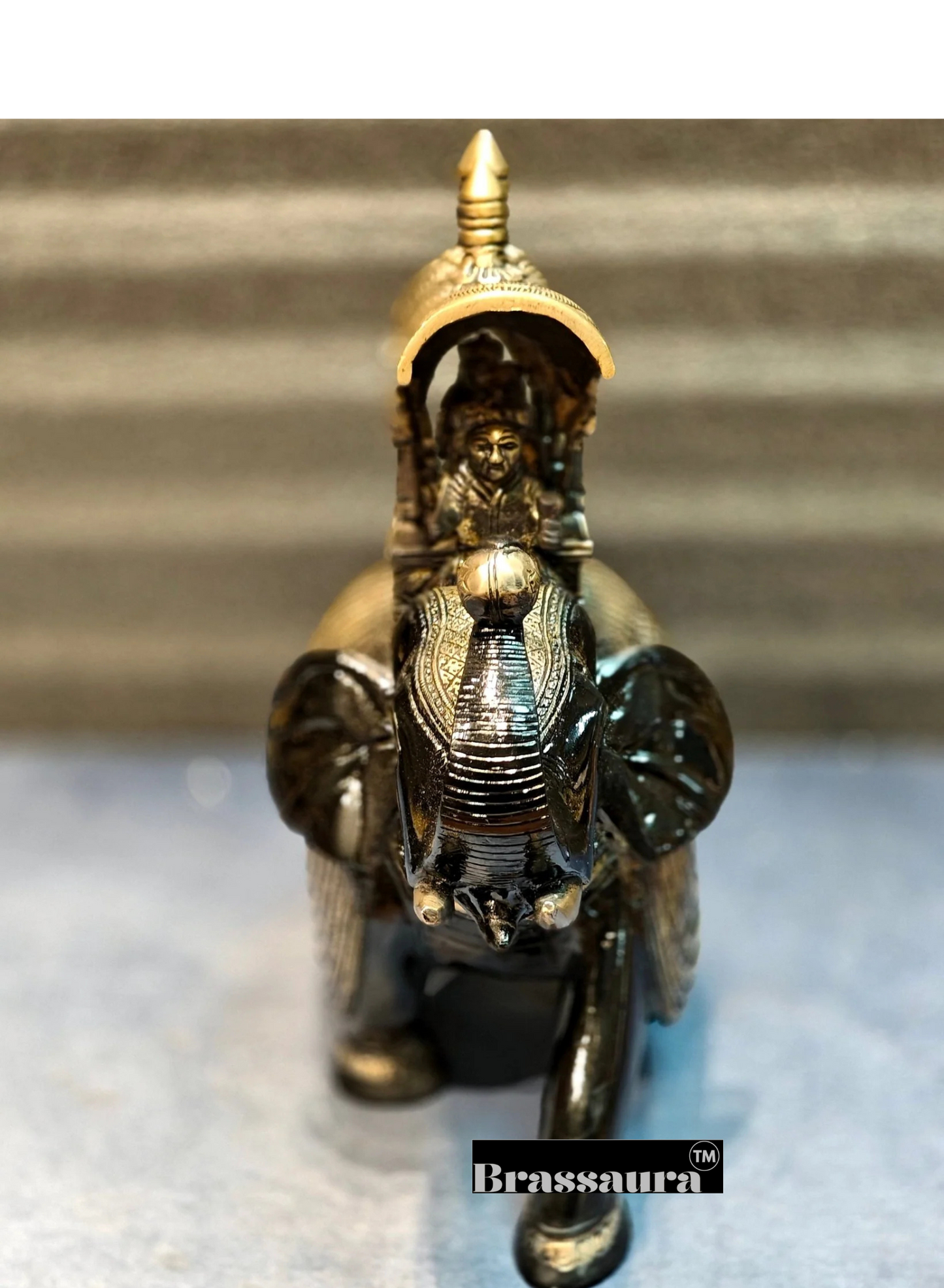 Brassaura™ Pure Brass Ambari Elephant Statue – Height 12 Inches & Weight 7.5 Kgs