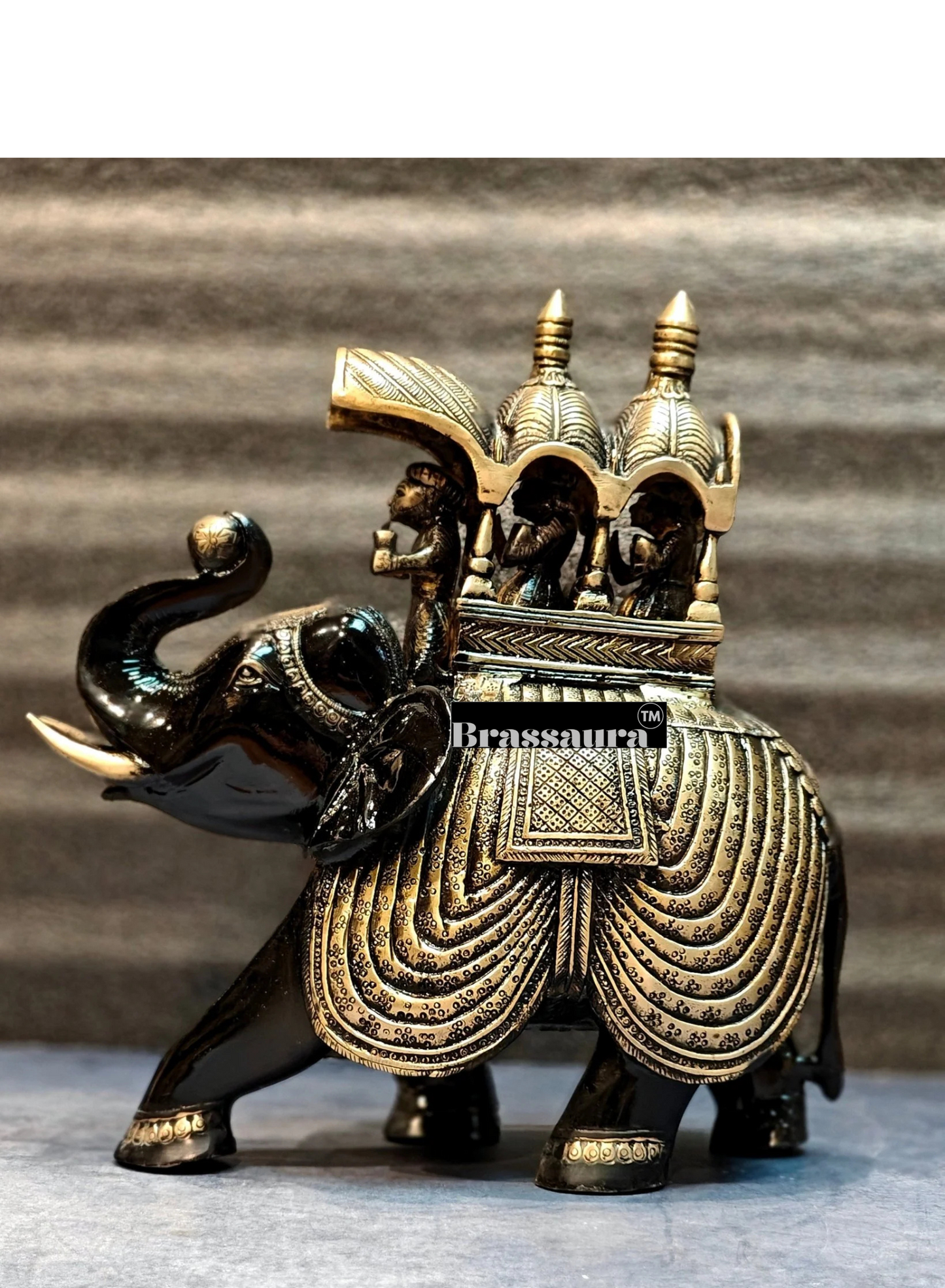 Brassaura™ Pure Brass Ambari Elephant Statue – Height 12 Inches & Weight 7.5 Kgs