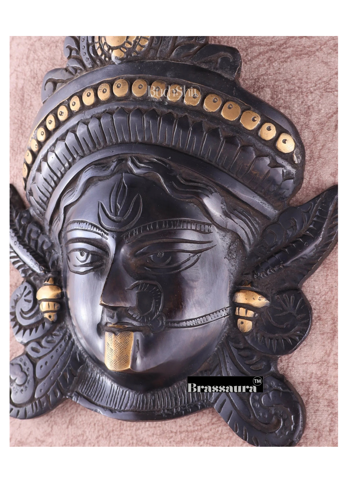 Brassaura™ Brass Goddess Durga Wall Mount – Height 10.5 Inches & Weight 2.2 Kgs