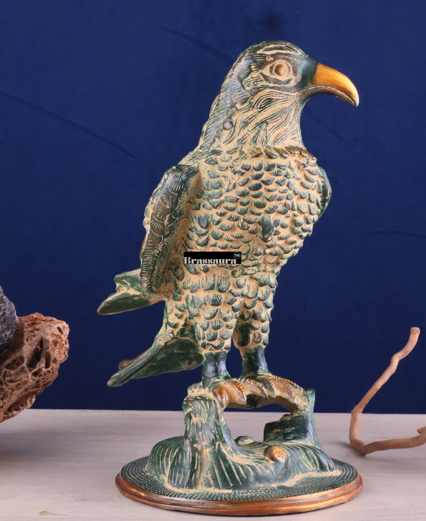 Brassaura™ Pure Brass Eagle Statue – Height 13 in, Weight 6.55 kg – Green Sand Patina Tone