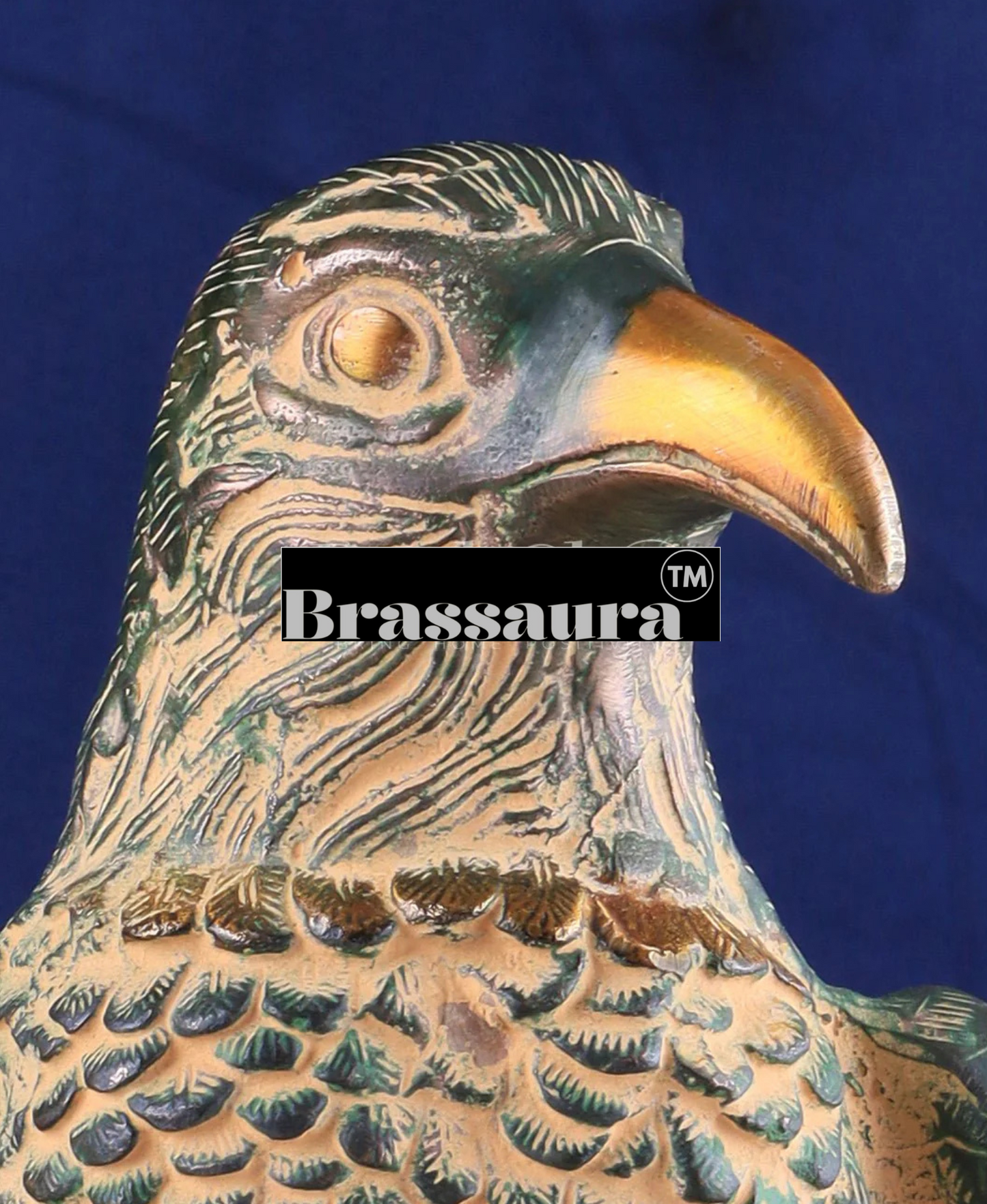 Brassaura™ Pure Brass Eagle Statue – Height 13 in, Weight 6.55 kg – Green Sand Patina Tone