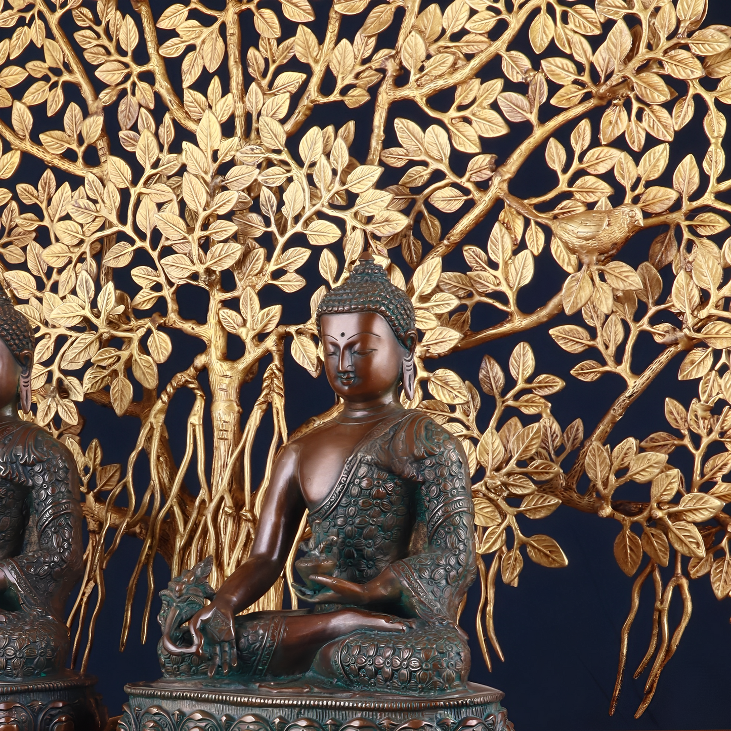 Brass Bhumisprasa Buddha Statue Weight 6.8 kg Kalpavriksha Tree Weight 18 kg