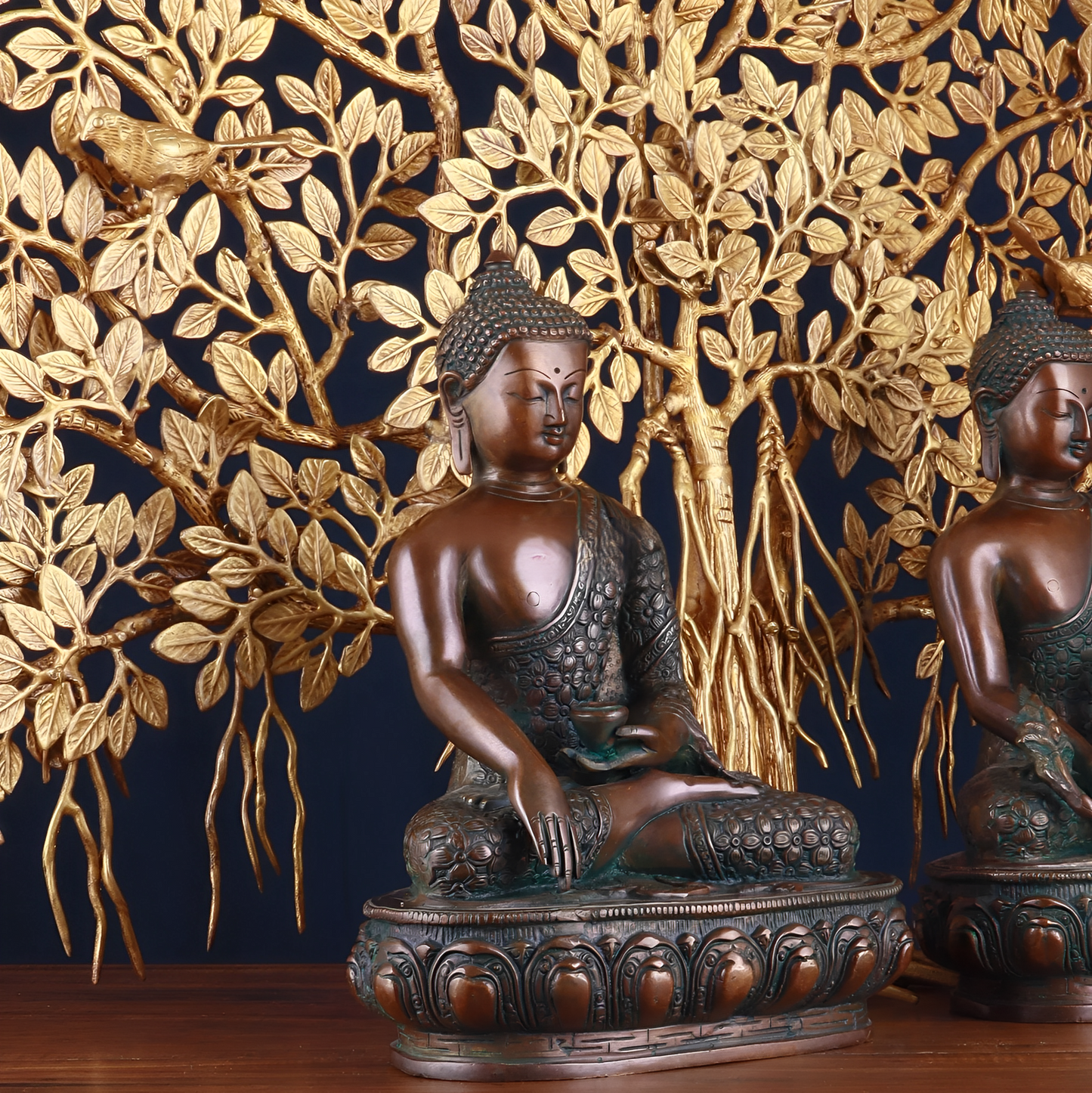Brass Bhumisprasa Buddha Statue Weight 6.8 kg Kalpavriksha Tree Weight 18 kg