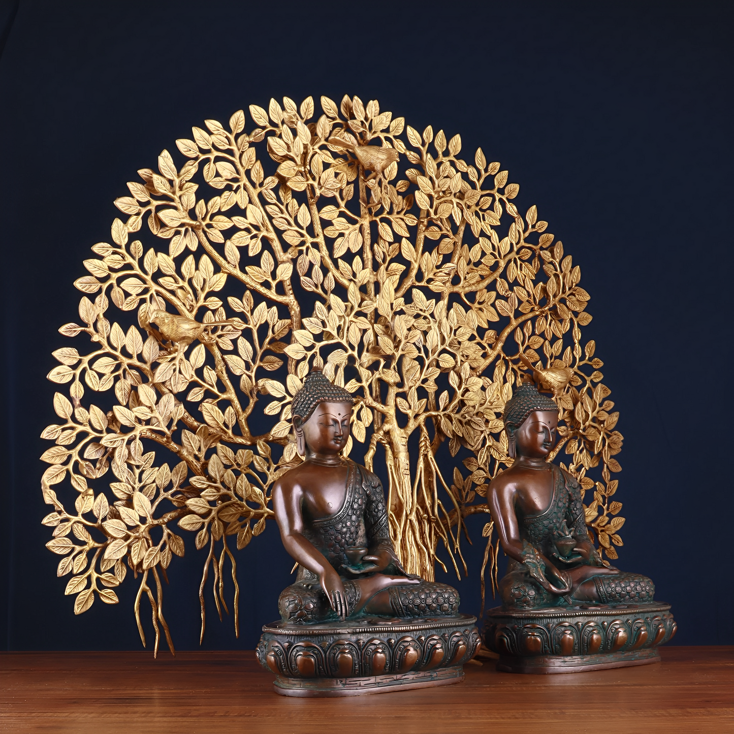 Brass Bhumisprasa Buddha Statue Weight 6.8 kg Kalpavriksha Tree Weight 18 kg