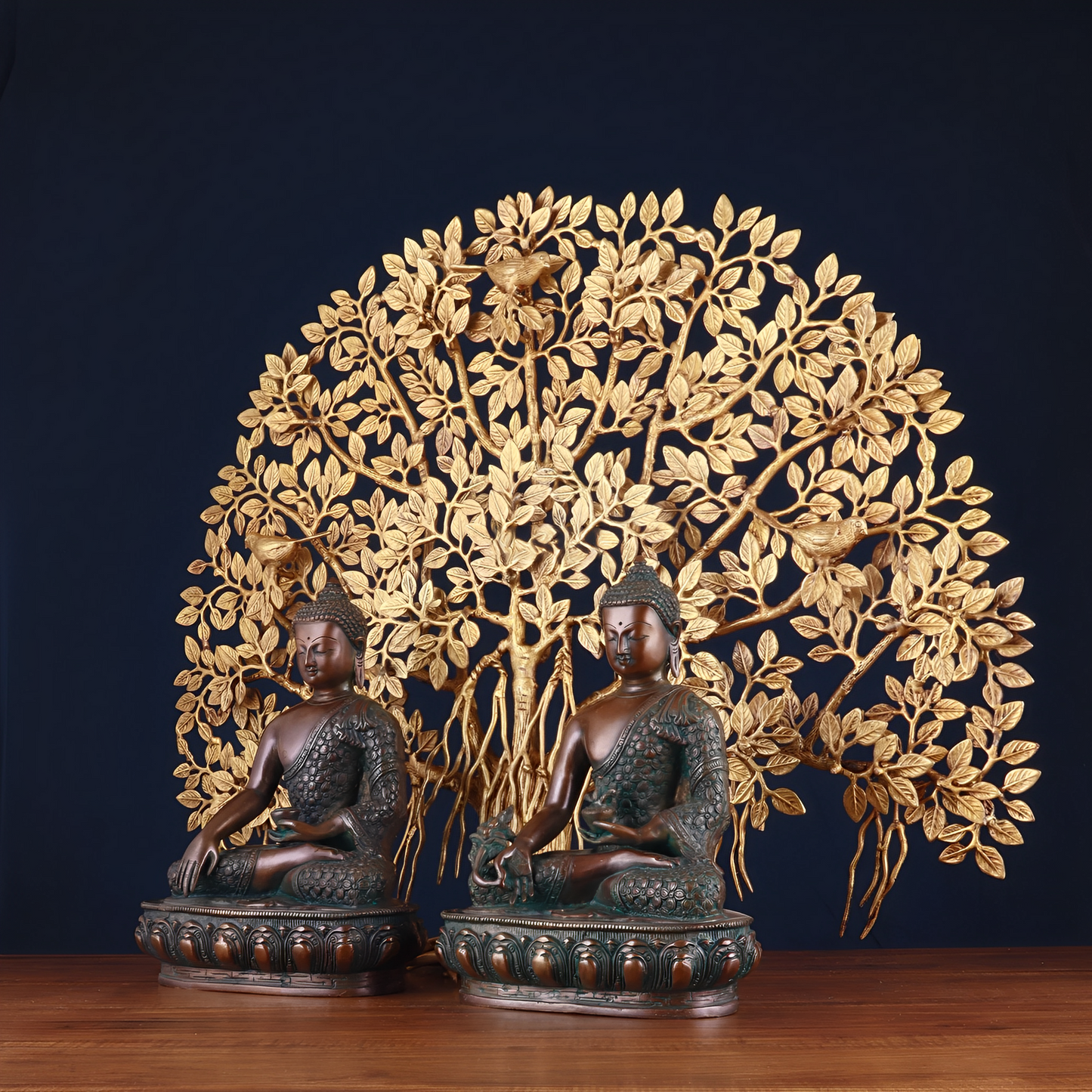 Brass Bhumisprasa Buddha Statue Weight 6.8 kg Kalpavriksha Tree Weight 18 kg