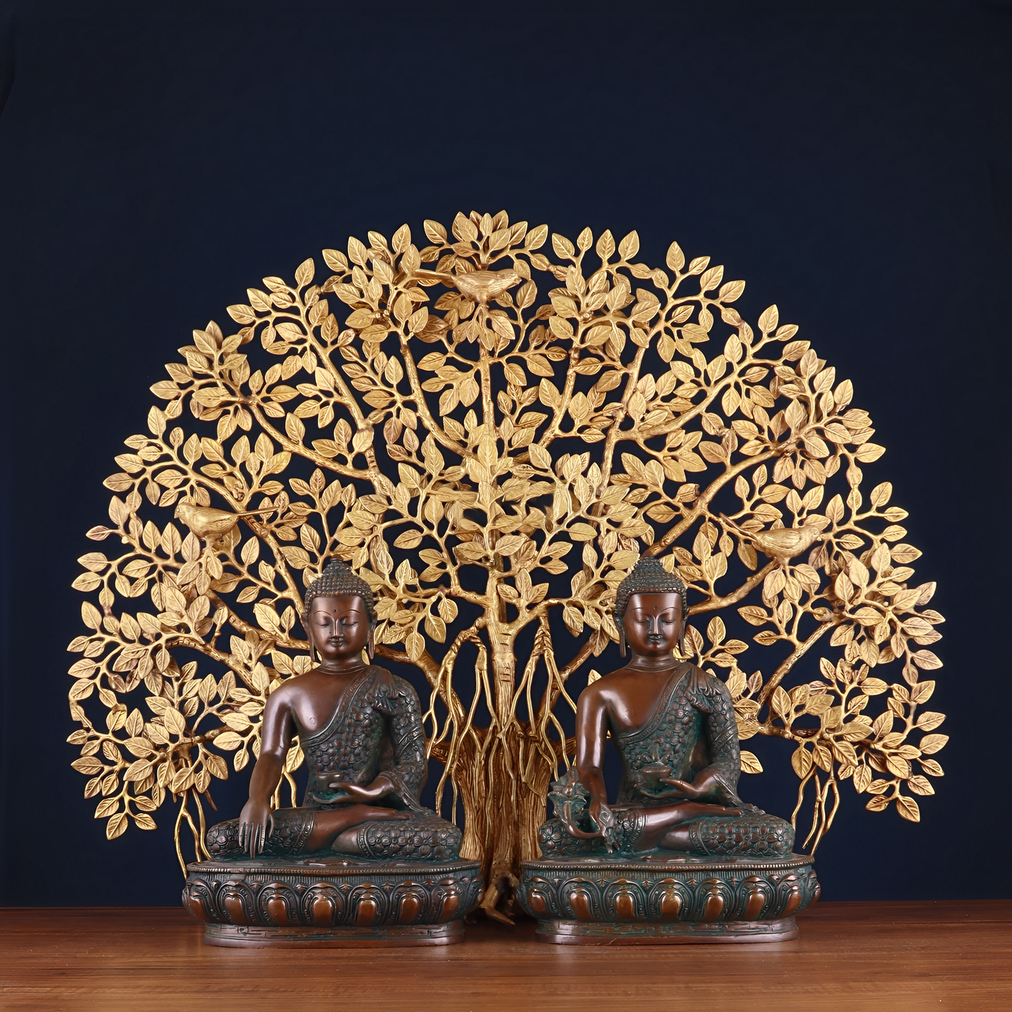 Brass Bhumisprasa Buddha Statue Weight 6.8 kg Kalpavriksha Tree Weight 18 kg