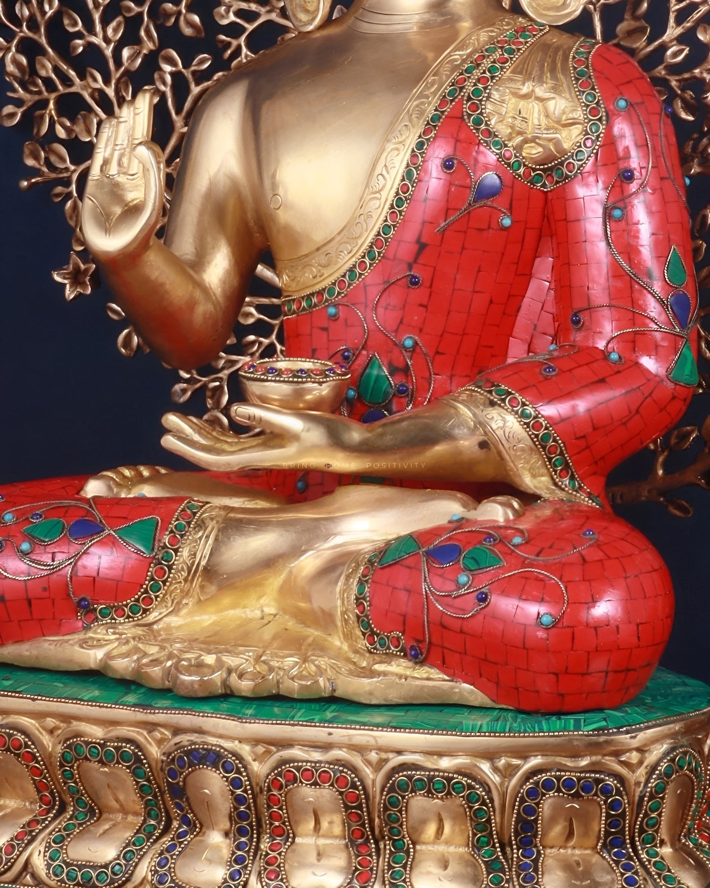 Brass Gem Stone Work Blessing Buddha Tree Statue Weight 31.98 kg & Height 24 Inch