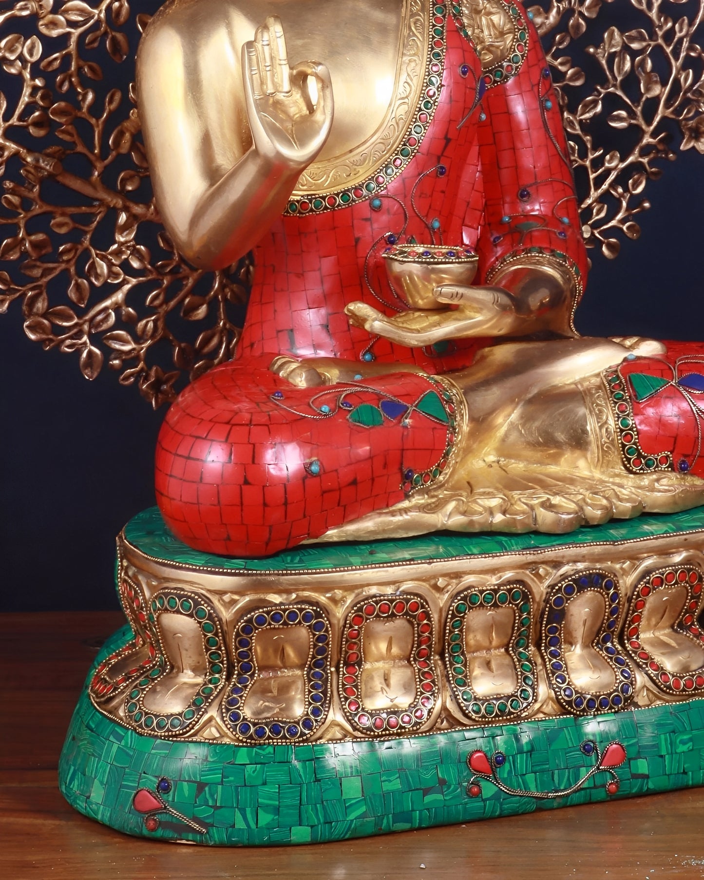 Brass Gem Stone Work Blessing Buddha Tree Statue Weight 31.98 kg & Height 24 Inch