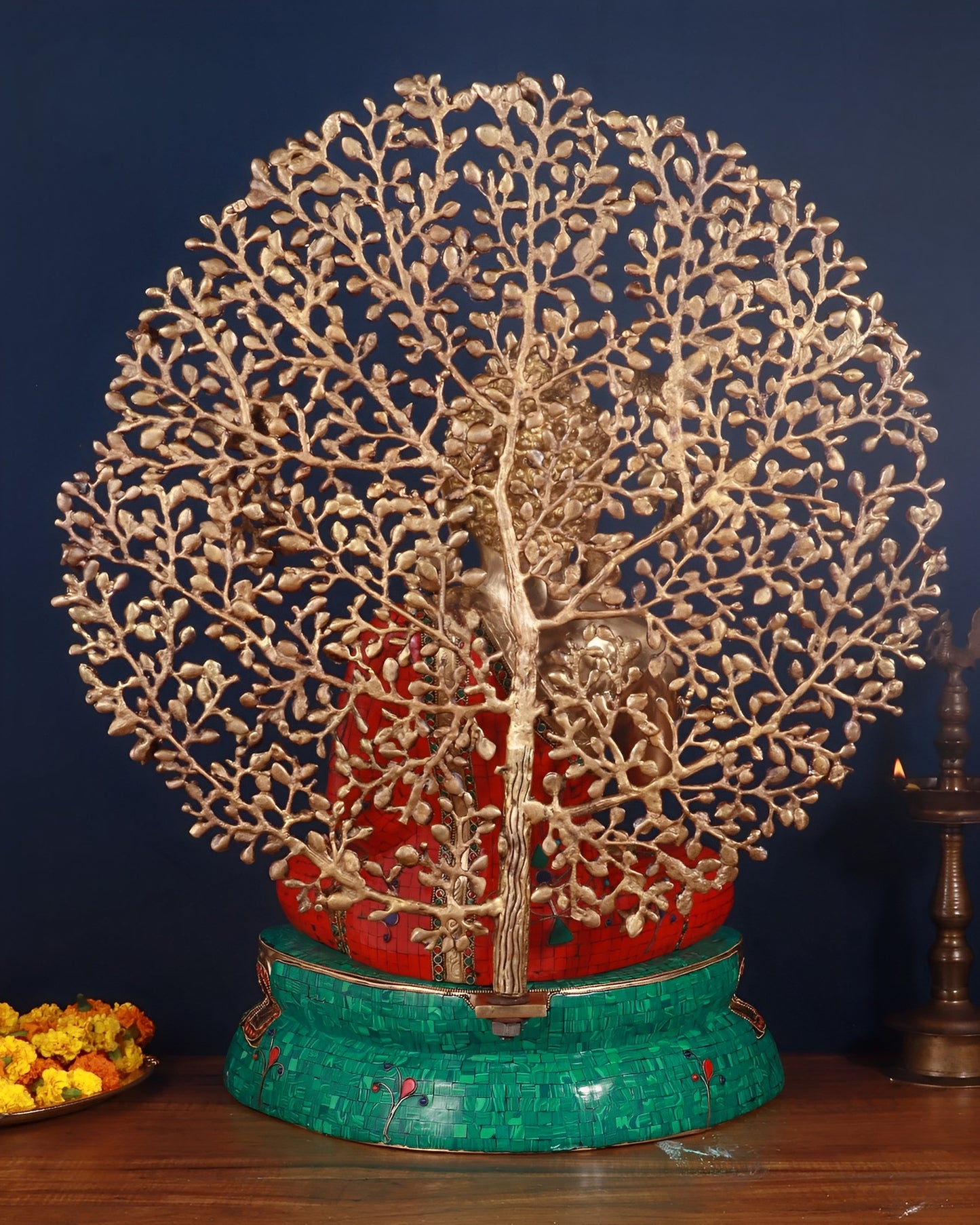 Brass Gem Stone Work Blessing Buddha Tree Statue Weight 31.98 kg & Height 24 Inch