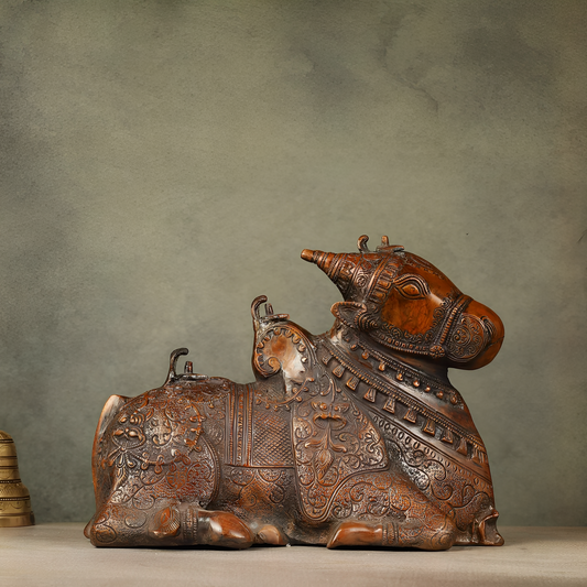 Brassaura™ Pure Brass Nandi Statue – Height 8 Inches & Weight 5.5 Kgs | Handcrafted Devotional Sculpture