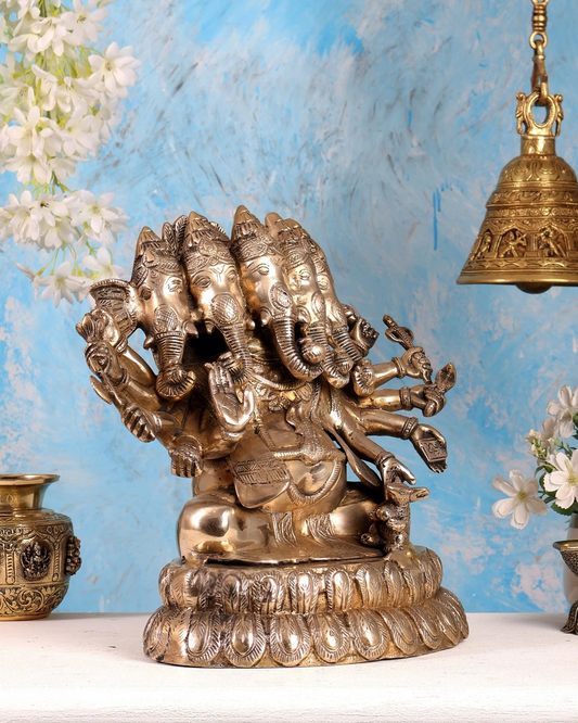 Brassaura® Brass Panchmukhi Ganesha Statue | Height 13 Inches