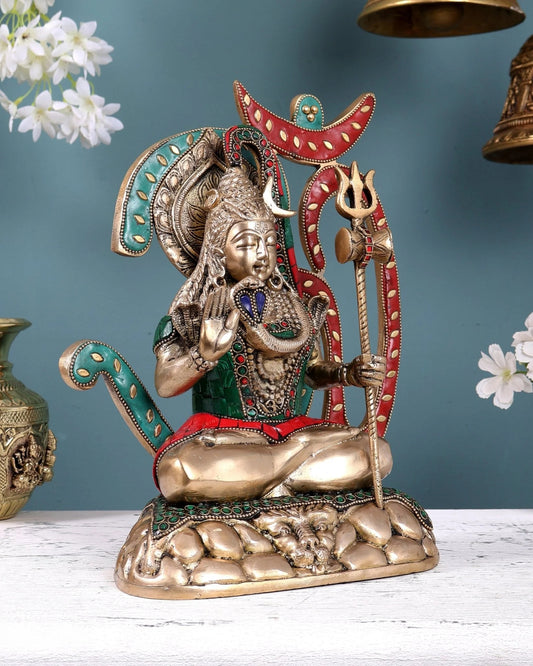 Brassaura® Brass Lord Shiva Statue with Om Aura | Height 11.5 Inches