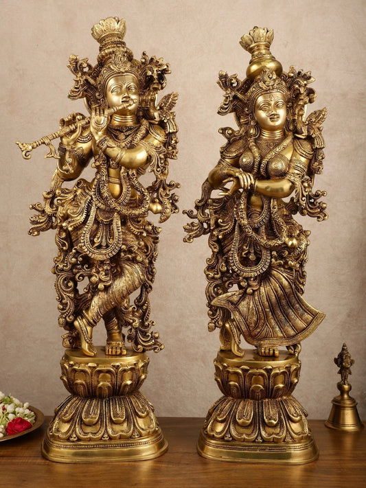Brassaura™ Pure Brass Superfine Radha Krishna Statue – 30 Inch Height, 33 Kg Pair | Elegant Spiritual Home Decor