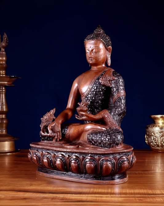 Brass Gem Stone Work Bhumisprasa Buddha Statue Weight 6.8 kg & Height 13.5 Inch