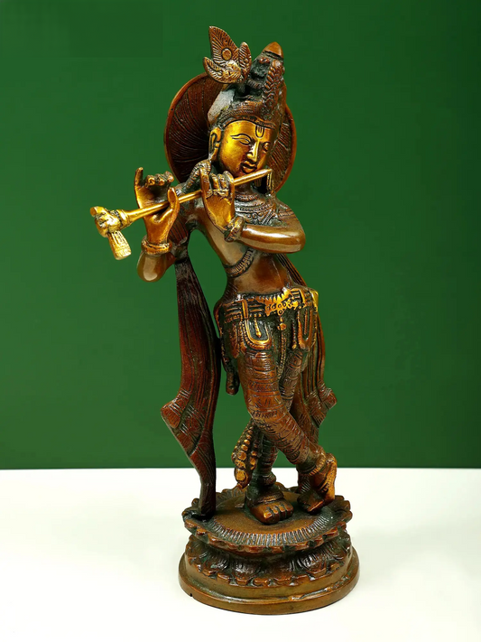 Brassaura® Brass Krishna Statue | Height 11 Inches & Weight 1.98 kg