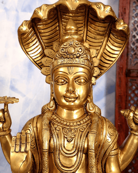 Brassaura® Brass Lord Vishnu & Goddess Lakshmi Idol Pair | Handcrafted Divine Vishnu Lakshmi Statue Set for Home Temple & Spiritual Décor | Vishnu Height 23 Inches, Lakshmi Height 21 Inches | Combined Weight 28.5 Kgs