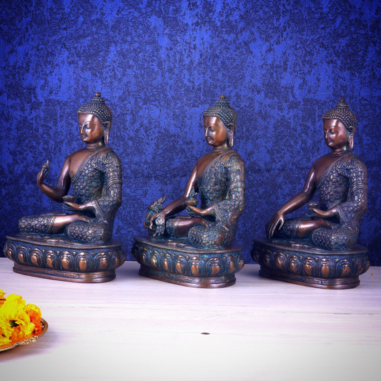 Brass Bhumisprasa, Blessing Buddha Three Statue Weight 6.8 kg & Height 13.5 Inch