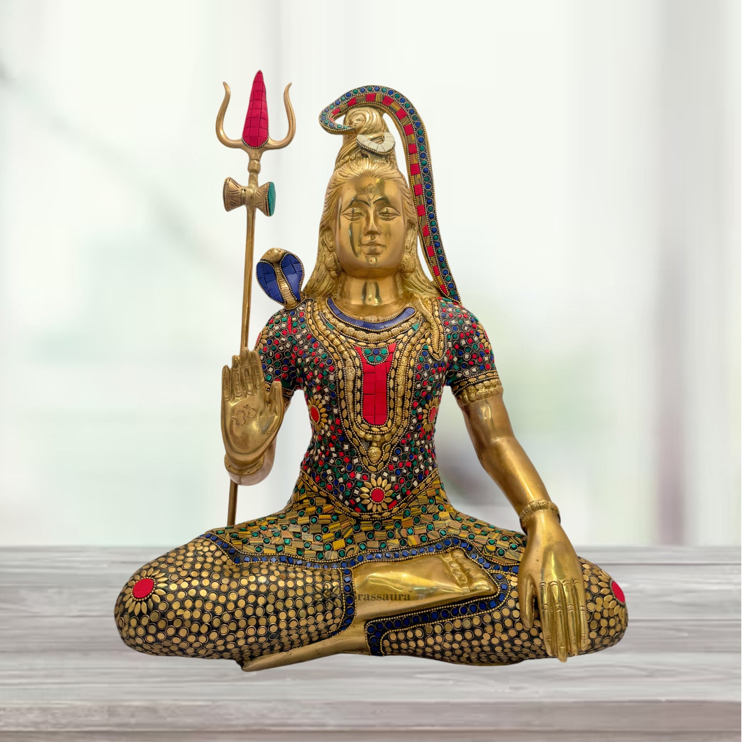 BrassBig Size Gem Stone Work Shiva Murti for Home and Decor Height 50 cm Weight 13.2 Kg
