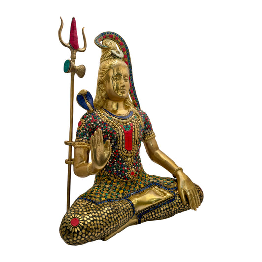 Brassaura™ Brass Shiva Idol Adorned with Gem Stones –– Height 20 Inches & Weight 13.7 Kgs | Traditional Décor