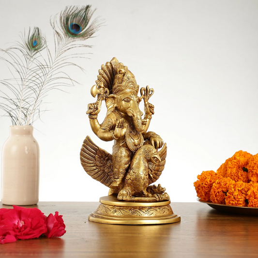 ब्रॉसौरा® सुपरफाइन ब्रास गरुड़ पर भगवान गणेश | हस्तनिर्मित | ऊंचाई 10 इंच