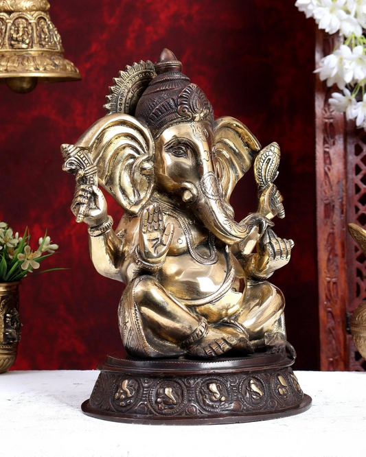 ब्रासोरा® वृंदावन वेणुगोपाल कृष्ण पीतल की प्रतिमा मोर के साथ | एंटीक नीला और सुनहरा रंग | ऊँचाई 20 इंच