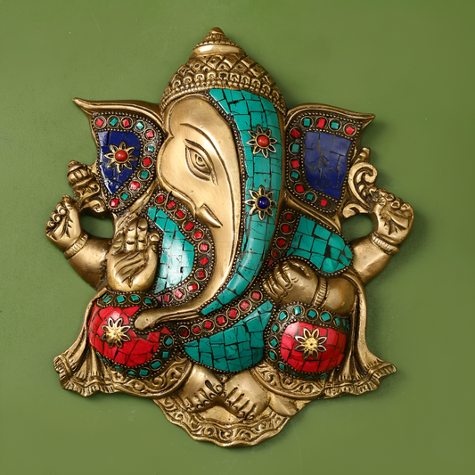 Brassaura™ Brass Ganesha Wall Hanging | Height 8.5 Inches & Weight 1.6 Kgs